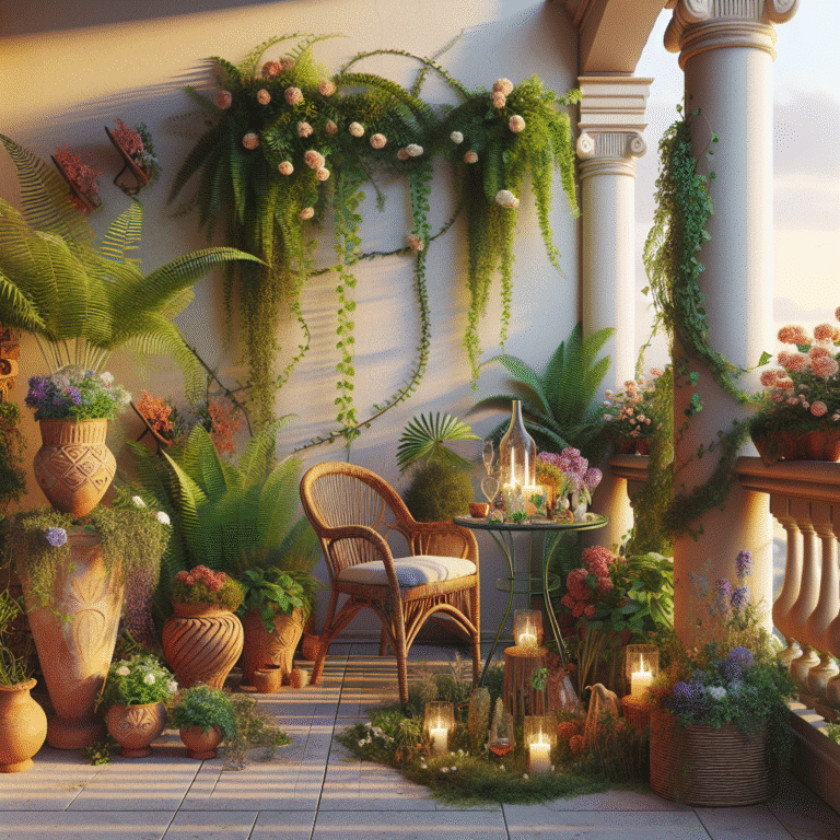 integração de elementos de decoração com plantas na varanda