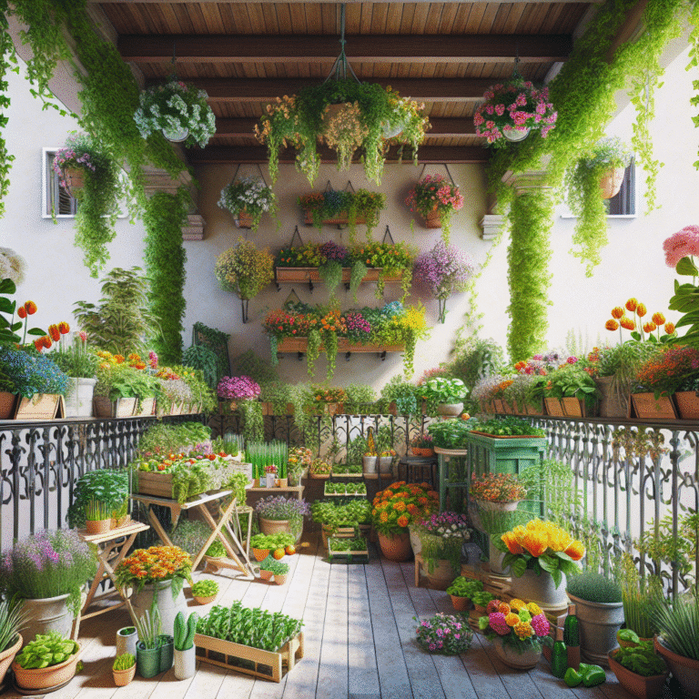 varanda com horta e flores